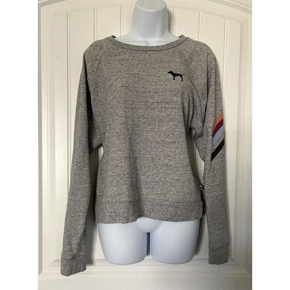 Victorias Secret Pink Womens S/P Soft Heathered Gray Graphic Logo Sweater
